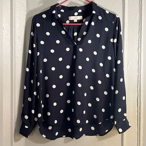 Petite Navy and White Polka Dot Blouse